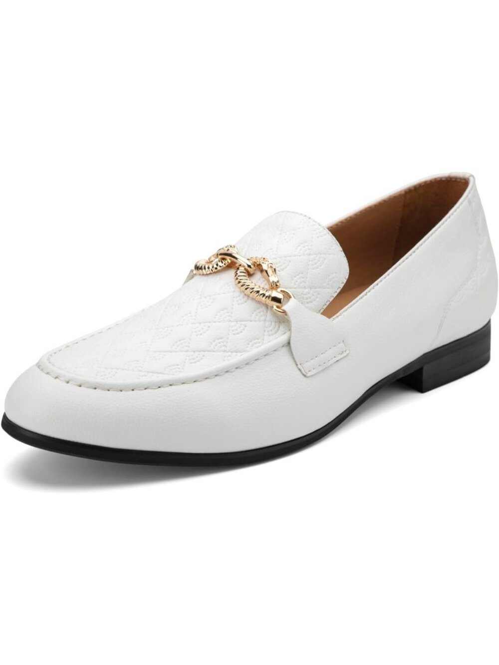 Meijiana Men's White08 Microfiber Loafers Buckle PU Leather Weeding Dress Shoes